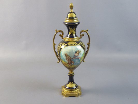 Amphora Vases in Porcelain and Golden Bronze, France, 1940s, Set of 2-PWG-1750098