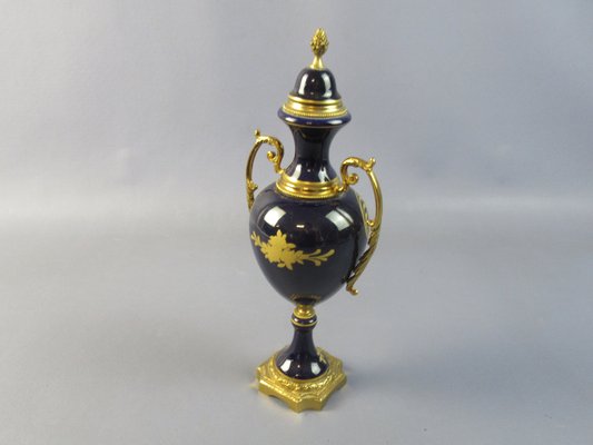 Amphora Vases in Porcelain and Golden Bronze, France, 1940s, Set of 2-PWG-1750098