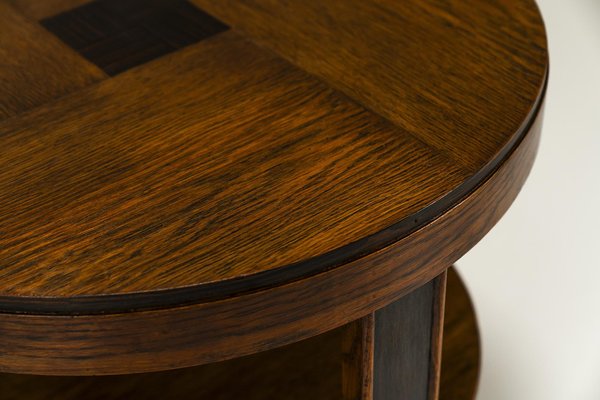 Amsterdam School Round Side Table in Oak and Ebony, Netherlands, 1930s-UQV-1779711