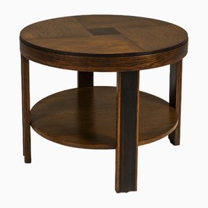 Amsterdam School Round Side Table in Oak and Ebony, Netherlands, 1930s-UQV-1779711