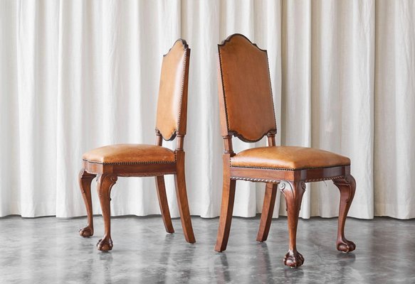 Amsterdam Side Chairs in Patinated Cognac Leather from T Woonhuys, 1930s, Set of 2-FEW-2042353