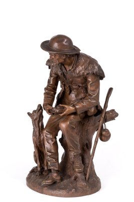 Anatole J. Guillot, Depicting Seated Woodcarver with Dog, Bronze Sculpture-RCE-1099681