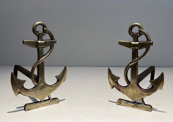 Anchor Chenets in Brass, 1970s, Set of 2-BA-1481499