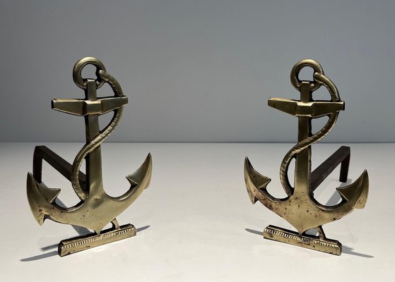 Anchor Chenets in Brass, 1970s, Set of 2-BA-1481499