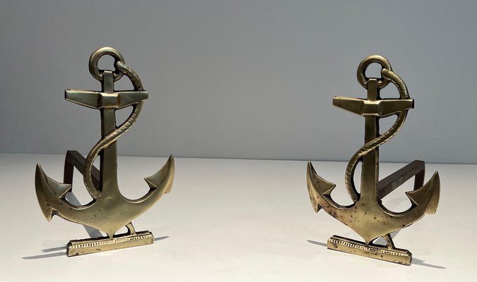 Anchor Chenets in Brass, 1970s, Set of 2-BA-1481499