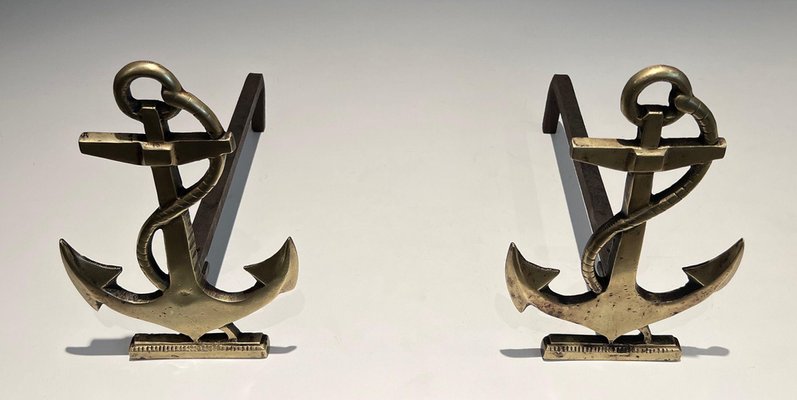 Anchor Chenets in Brass, 1970s, Set of 2-BA-1481499