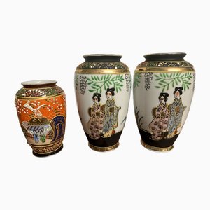 Ancient Japanese Hand-Painted Satsuma Vases, Set of 3-SZM-1787886