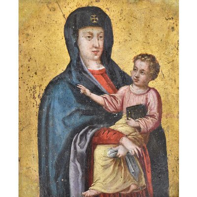 Ancient Painting, Maternity, 17th Century, Religious Oil Painting on Copper-YVI-976017