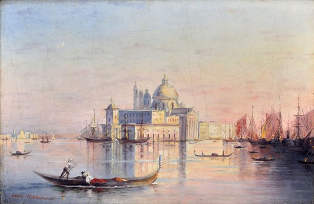 Ancient View of Venice, 19th-Century, Oil on Canvas, Framed-WMV-1361622