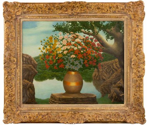 André Bauchant, Vase de fleurs sur un Rocher, Oil Painting, 1941-ZCI-2042303