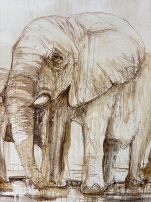 André Ferrand, Painting of Elephants, 1998, Oil on Canvas, Framed-ICD-1316992