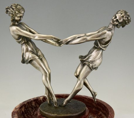 Andre Gilbert, Art Deco Centerpiece with Bronze Sculpture of Dancing Girls, France, 1925-KTN-840572