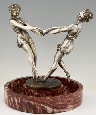 Andre Gilbert, Art Deco Centerpiece with Bronze Sculpture of Dancing Girls, France, 1925-KTN-840572