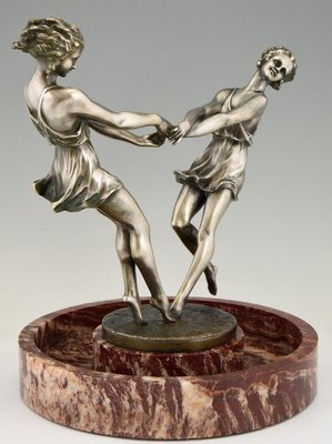 Andre Gilbert, Art Deco Centerpiece with Bronze Sculpture of Dancing Girls, France, 1925-KTN-840572