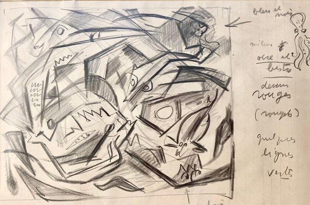 André Masson, Le combat des poissons, 1940s, Pencil, Framed-QUE-1274339