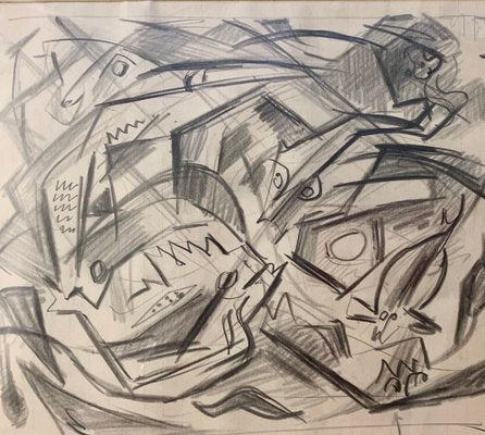 André Masson, Le combat des poissons, 1940s, Pencil, Framed-QUE-1274339