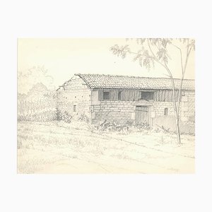 André Roland Brudieux - House In the Countryside - Original Pencil Drawing - 1960s-ZCI-871323