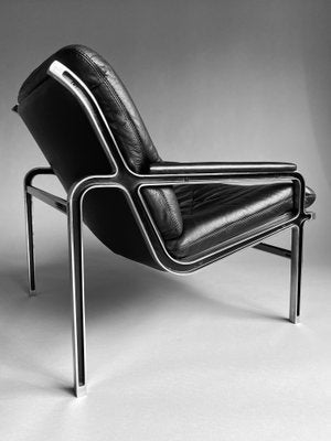 Andre Vanden Beuck Aluline Lounge Chair in Black Leather-IEI-985554