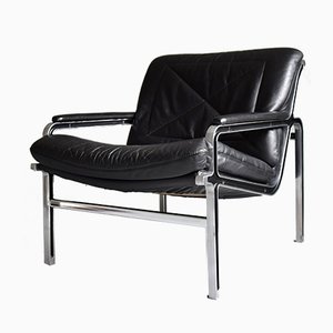 Andre Vanden Beuck Aluline Lounge Chair in Black Leather-IEI-985554