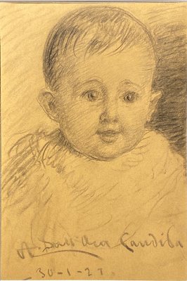 Angelo Dall'Oca Bianca, Portrait of Child, 1921, Charcoal-MLN-1798884