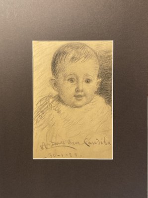 Angelo Dall'Oca Bianca, Portrait of Child, 1921, Charcoal-MLN-1798884