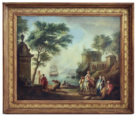 Angelo Granati, Mediterranean Harbor, Oil on Canvas, Framed-YUW-1297484