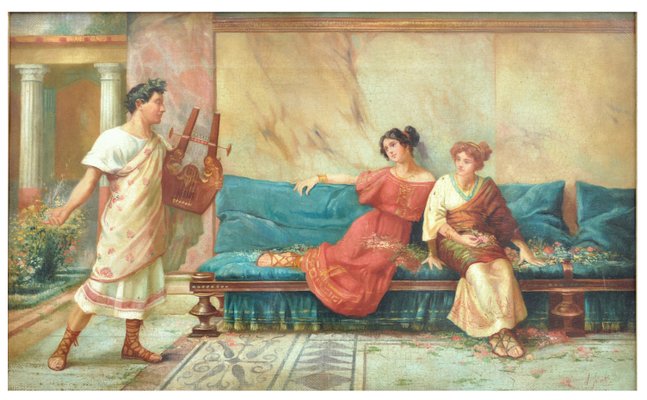 Angelo Granati, Pompeian Scene, Italy, Oil on Canvas, Framed-YUW-1299357