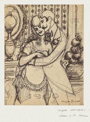 Angelo Griscelli, The Couple, Pencil and Ink, 20th Century-ZCI-792556