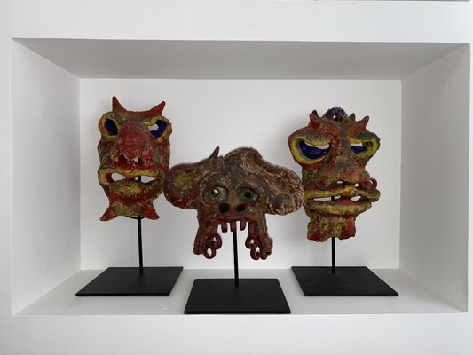 Angelo Méani (1906-1977), Art Brut Sculptures, 46cm, Painted Terracotta, Set of 3-NRK-2021770