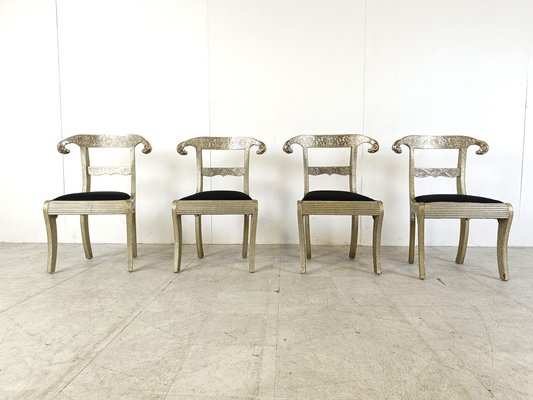 Anglo-Indian Silvered Dowry Chairs, 1950s, Set of 4-IRH-1733087