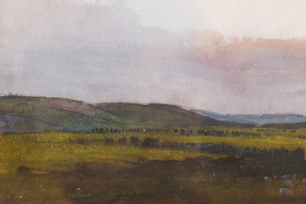 Anonymous, Pre-Raphaelite Landscape, 1890s, Watercolor, Framed-AOI-1106776