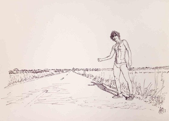 Anthony Roaland, Man on the Road, Original Pen Drawing, 1981-ZCI-1380163