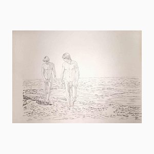 Anthony Roaland, Two Friends Walking on the Beach, Original Pencil Drawing, 1981-ZCI-1380168