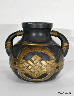 Anthracite and Golden Terracotta Vase, 1900s-RVK-1421322