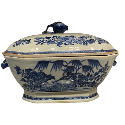 Antique 18th-Century Chinese Porcelain Soup Tureen, Cover & Stand, Set of 3-TCS-1364594