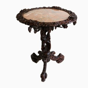 Antique 19th Century Black Forest Side / End Table in Carved Oak & Marble Top, 1870-WIP-2041264