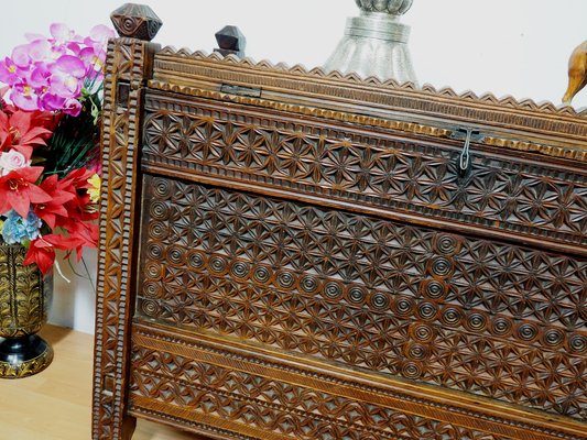 Antique 19th Century Cedar Wood Treasure Dowry Chest, Afghanistan, 1890s-UZN-1389274