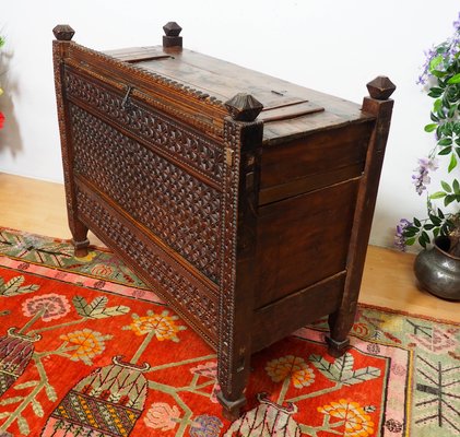 Antique 19th Century Cedar Wood Treasure Dowry Chest, Afghanistan, 1890s-UZN-1389274