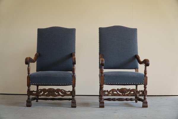 Antique 19th Century Danish Baroque Carved High Back Armchairs, Set of 2-MXF-1372831