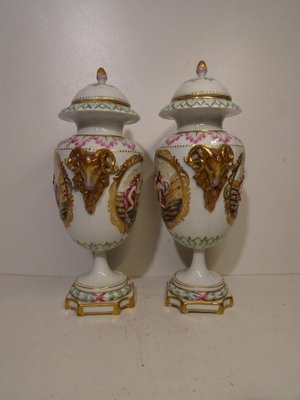 Antique 19th Century Lidded Porcelain Urn Vases from Capodimonte, Italy, Set of 2-AWL-1332316