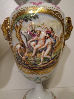 Antique 19th Century Lidded Porcelain Urn Vases from Capodimonte, Italy, Set of 2-AWL-1332316