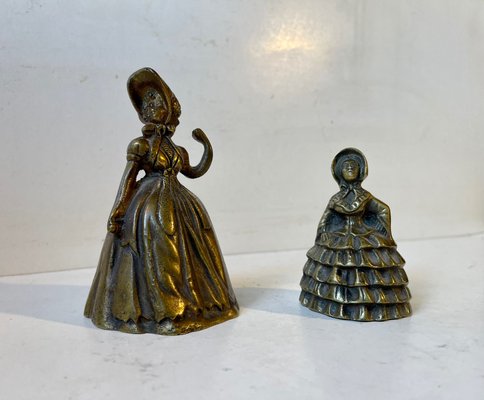 Antique 19th Century Victorian Brass Bells in Shape of Ladies, Set of 2-LCR-1107672