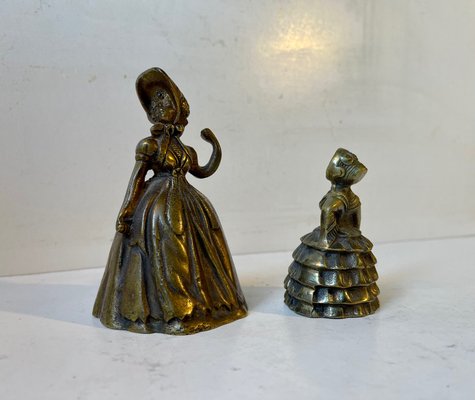 Antique 19th Century Victorian Brass Bells in Shape of Ladies, Set of 2-LCR-1107672