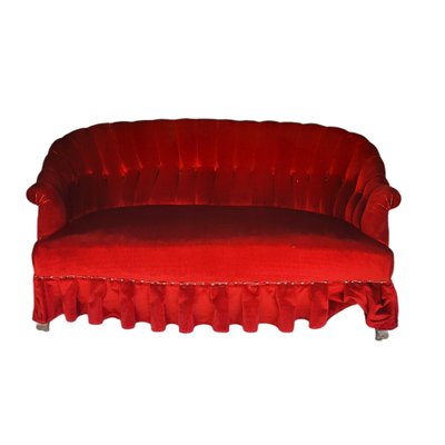 Antique 2-Seat Sofa in Intense Red Velvet-TCS-1241052