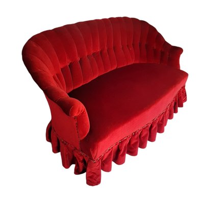 Antique 2-Seat Sofa in Intense Red Velvet-TCS-1241052