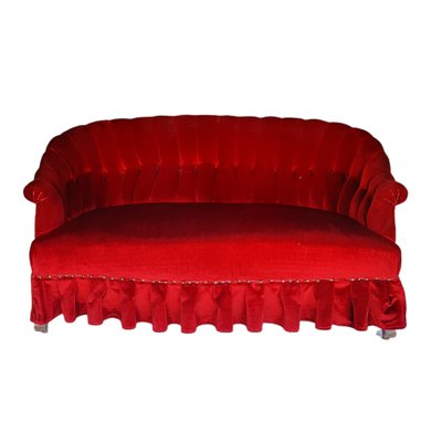 Antique 2-Seat Sofa in Intense Red Velvet-TCS-1241052