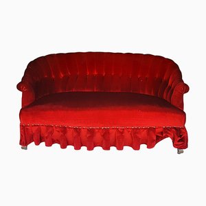 Antique 2-Seat Sofa in Intense Red Velvet-TCS-1241052