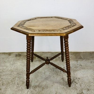 Antique 8-Sided Wood Carving Table-LCQ-1241609