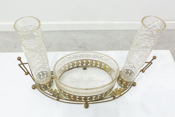 Antique American Carved Brass and Glass Centerpiece-UJE-559174