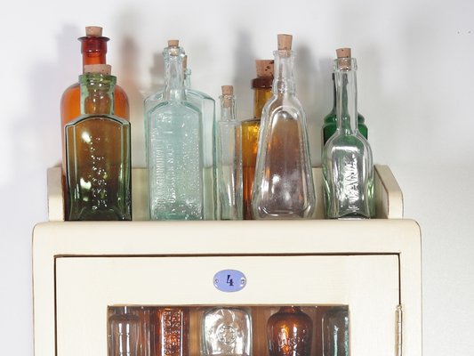 Antique Apotheque Wall Cabinet with Bottles, 1920s, Set of 55-IND-1736312